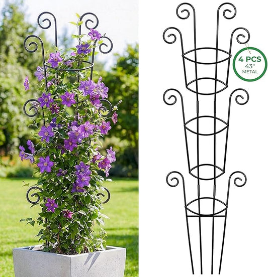 4 Pack 43 Inch Metal Plant Trellis for Climbing Plants - Rustproof Garden Trellis for Large Potted Houseplants, Sturdy Plant Support Indoor Outdoor for Monstera & Vines, Home Decor
