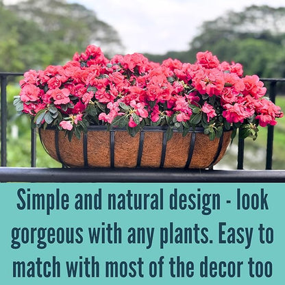 LaLaGreen Deck Railing Planter Box - 2 Pack, 36 Inch Large Wall Planters for Outdoor Plants, Window Flower Boxes Attach House with Coco Liners Metal Horse Troughs Fence Balcony Patio Porch Over Rail