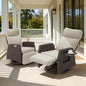 Adjustable Outdoor Recliner Chair with Independent Backrest & Footrest, Patio Swivel Recliner Chair, Wicker Reclining Patio Chair w/Flip-Up Table, 155° Lay Flat Chaise Lounge, Beige, 2PCS