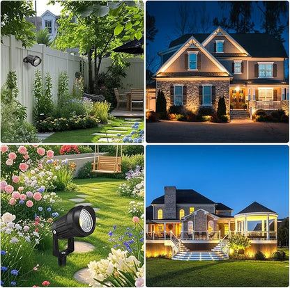 12W LED Landscape Lights Low Voltage, 3000K Warm White 12V AC/DC Waterproof Outdoor Spotlights, IP65 Garden Pathway Lights with 8 Spike Stands for Tree Garden Yard Pathway (8 Pack)