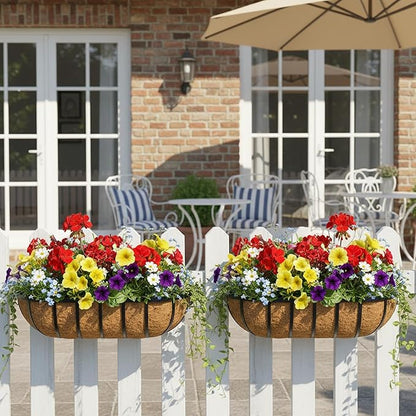 English Inviting Horse Trough Balcony Planter With Coconut LinerMetal Wall-Mounted Planter Box Deck Window Box 16 Inch (2 Pack)