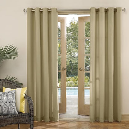 Sun Zero Marina Indoor/Outdoor UV Protectant Energy Efficient Grommet Curtain Panel, 54" x 84", Khaki