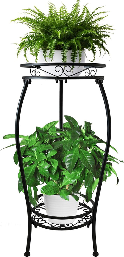 CASIMR 2 Tier Plant Stand Indoor Outdoor, 26.6" Tall Metal Potted Holder Rack Multiple Flower Pot Stand Heavy Duty Plant Shelf Rustproof Iron Plant Round Supports Rack