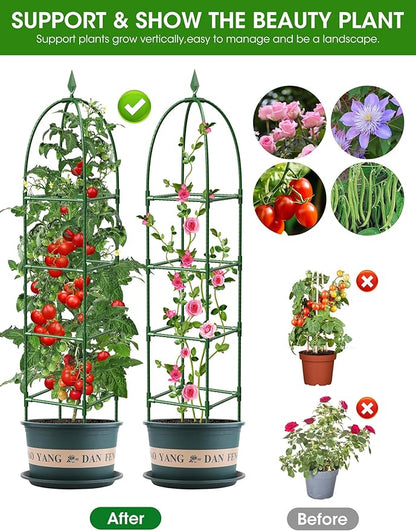 Trellis for Climbing Plants Outdoor, 6FT Garden Obelisk Rustproof PE Coated Metal Potted Plant Climbing Support, Thickened Tube Plant Tower Trellis for Clematis Vine Support Indoor (1 Pack)