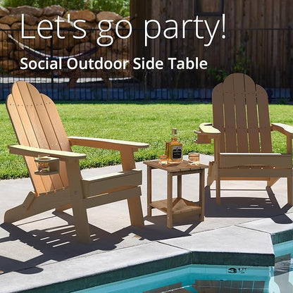 LUE BONA Adirondack Outdoor Side Table, 2-Tier Brown-Oil HDPS Patio End Table Weather Resistant, Morden Side Table for Patio, Pool, Porch