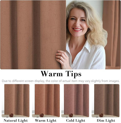 H.VERSAILTEX Linen Blackout Curtains 108 Inches Long 100% Blackout Thermal Insulated Textured Linen Look Curtain Draperies Anti-Rust Grommet, Energy Saving with White Liner, 2 Panels, Washed Spice