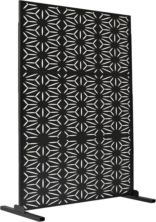 Oakland Living 6 ft. X 4 ft. Black Freestanding Metal Privacy Screen Room Divider