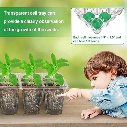 Bonviee 10 Packs Seed Starter Tray with Elevated Lid, 120 Cells Thicken Seed Starting Trays Kit with Adjustable Humidity Vent, Clear Cell Tray and Heightened Lids for Greenhouse & Gardens, Green