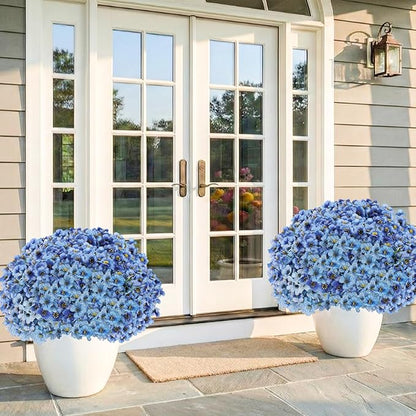 60 Pack Artificial Flowers for Outdoor Indoor Fake Plants, Faux Silk Flowers for Outdoors Outside Front Porch Hanging Planter Window Box Garden Spring Decoration(Blue)