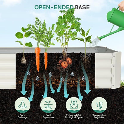 Galvanized Raised Garden Bed - 6x2x1ft (2Packs) Metal Garden Planter Box Outdoor | Steel Raised Bed Kit with Bracing Rods, Gloves for Gardening Vegetables Fruits and Flowers (White)