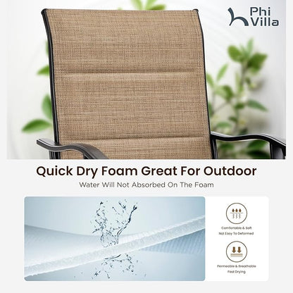 PHI VILLA Outdoor Bar Set with 4 Swivel Bar Height Patio Chairs, Wooden-Like Patio Bar Table and Chairs Furniture Set with Brown Padded Textilene Fabric for Outside, Garden and Deck