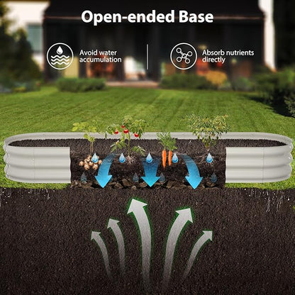 Raised Garden Bed Kit, 8x2x1 ft Galvanized Planter Box Outdoor, Oval Large Metal Raised Beds for Gardening Vegetables Flower Herb (Pearl White)