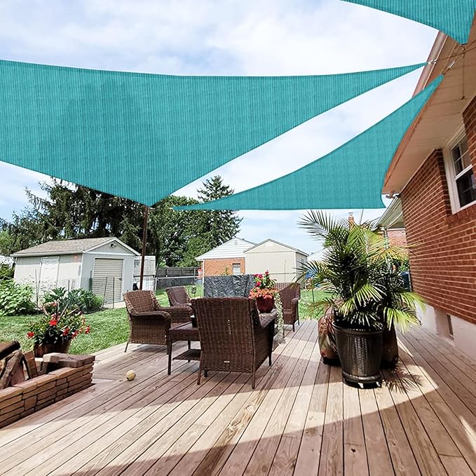Patio Paradise 7' x 7' x 7' Sun Shade Sail Triangle Canopy Shade Cloth Fabric Sunlight Block Patio Pergola Cover HDPE Deck Awning for Outdoor Backyard Roof Shading, Turquoise