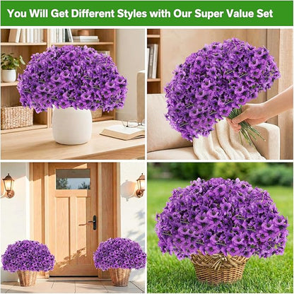 22 Bundles Artificial Flowers Outdoor, Faux Flowers UV Resistant with Plastic Plants, Faux Silk Flowers for Outdoors Outside Front Porch Hanging Planter Window Box Garden Decoration