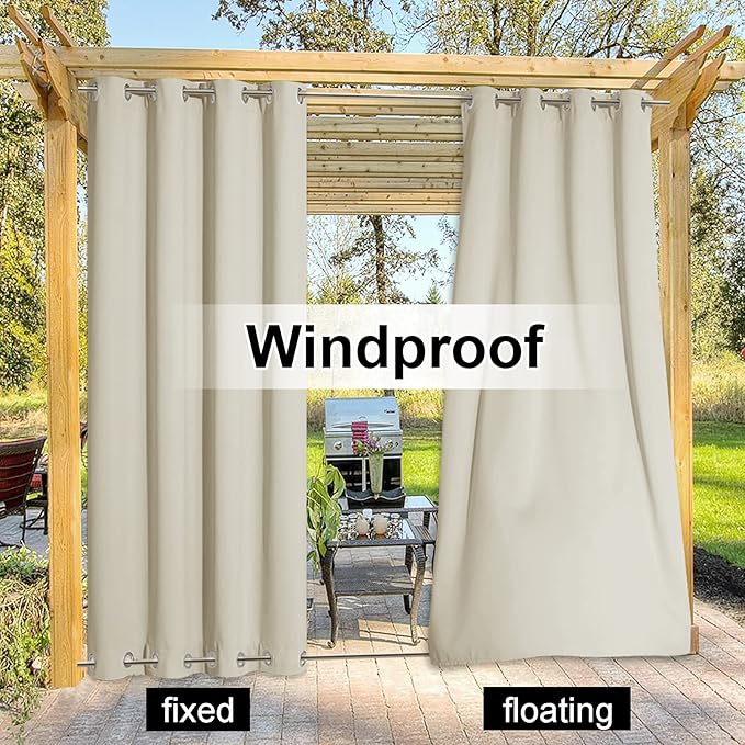 NICETOWN Weighted Outdoor Curtain for Patio Waterproof, Rustproof Grommet Top and Bottom Outdoor Divider Windproof Thermal Insulated Drape for Balcony/Cabana, Beige, 1 Panel, W100 x L108