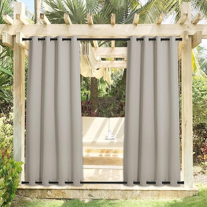 NICETOWN 2 Panels Natural Outdoor Curtains for Patio Waterproof, Rustproof Top & Bottom Grommet Weighted Windproof Drapes Thermal Insulated Blackout Outdoor Blinds for Porch/Gazebo, W52 x L84