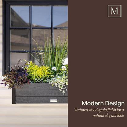 Mayne Vista 3ft Modern Window Box Planter with Panel Design and Drainage Hole