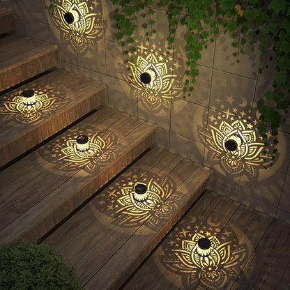 2 Pack Solar Fence Lights Metal Solar Powered Outdoor Wall Deck Lights Lotus Theme Waterproof Fence Light for Garden Post Patio Backyard Yard Decor (Lotus, 2 Pack)