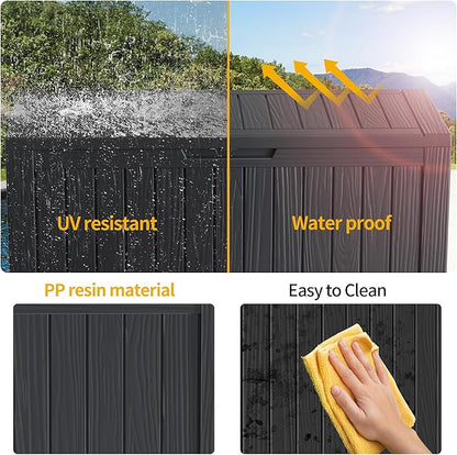 90 Gallon Waterproof Outdoor Storage Box,Resin Deck Box,Lockable Outside Storage Box Container for Patio Furniure,Garden,Tools (90 Gallon,Black)