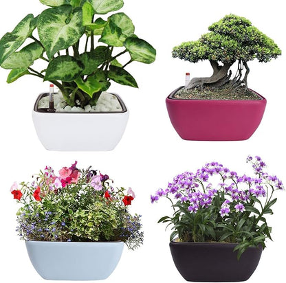 Vencer 10.8 Inch Plastic Square Self Watering Planter,Water Indicator,Modern Decorative Planter Pot for All House Plants Flowers,Herbs,Vegetables,Tropical,Coffee,VF-049C