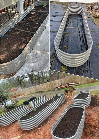 A ANLEOLIFE 12X3X1.5 ft Galvanized Raised Garden Beds Outdoor, Oval Extra Large Metal Planter Box for Planting Vegetables Flowers Herb, Anti-Rust & Easy-Setup, Quartz Grey