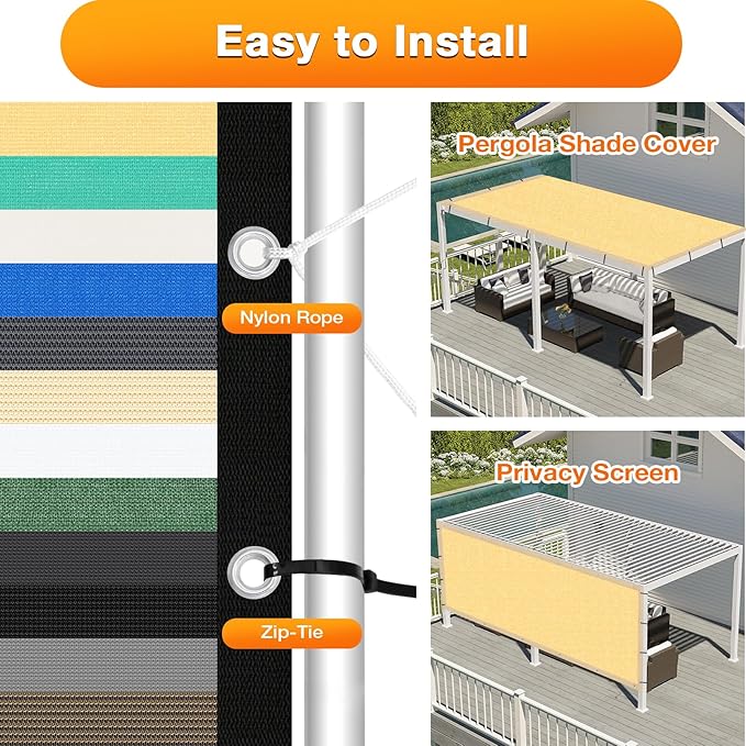 Artpuch Outdoor Pergola Shade Cover 11x24 FT Sun Shade Cloth with Grommets Sand 90% UV Protection Canopy Patio Privacy Screen (Customized Available)
