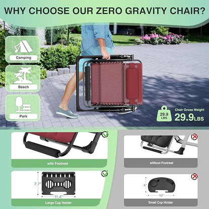 Suteck Oversized Zero Gravity Chair, 29In XL Outdoor Recliner Chair w/Removable Cushion&Headrest, Camping Lounge Chair w/Upgraded Lock&Footrest, Reclining Patio Chairs for Indoor Outdoor,500LBS