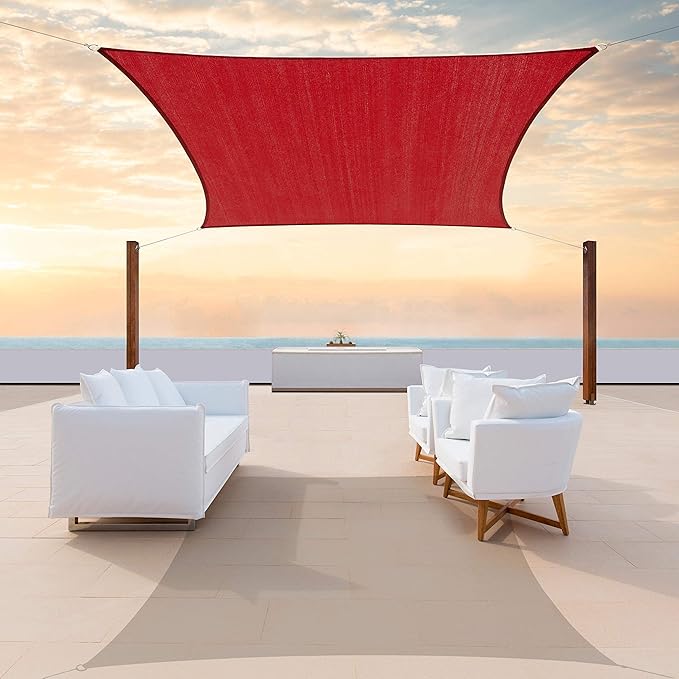 ColourTree TAPR1616 Custom Size 8' X 10' Red Sun Shade Sail Canopy UV Block UPF50 Rectangle - Commercial Standard Heavy Duty - 190 GSM - 3 Years Warranty