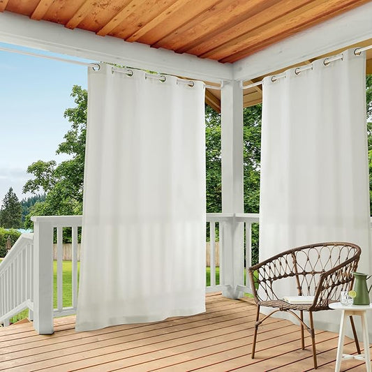 TOWN & COUNTRY BASICS Cabana Solid Heavyweight Indoor Outdoor Curtains, Light Filtering Opacity with Grommet Top, Water Repellent, 2-Pack Set, 54"x120", Vanilla
