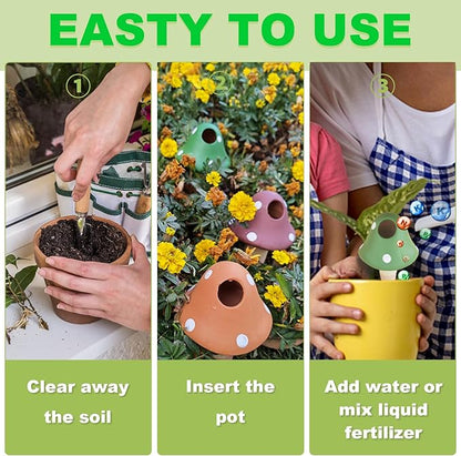 Terracotta Self Watering Devices Premium Self Watering Spikes Upgraded Planter Insert Device Irrigation Dripper Professional Garden Automatic Plant Accessories 4 Packs (Colorful Mushroom2.0)