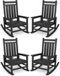 SERWALL Oversized Outdoor Rocking Chair Set of 4, HDPE Rocker for Adults, Patio Rocking Chairs for Porch, Black