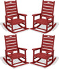 SERWALL Outdoor Rocking Chair Set of 4, Oversized HDPE Patio Rocking Chair with Footrest for Adults, All Weather Porch Rocker for Deck Patio Balcony, Red