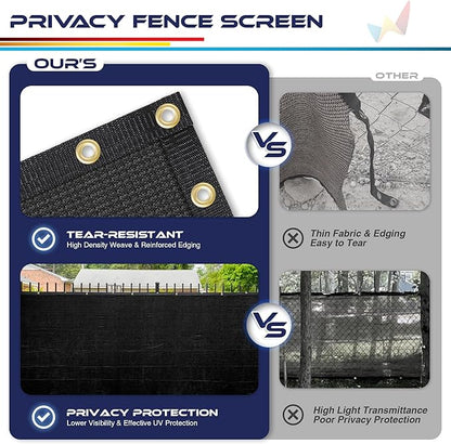 Windscreen4less Privacy Fence Screen Heavy Duty Windscreen Fencing Mesh Fabric Shade Net Cover with Brass Grommtes for Outdoor Wall Garden Yard Pool Deck, 6'x280' Black