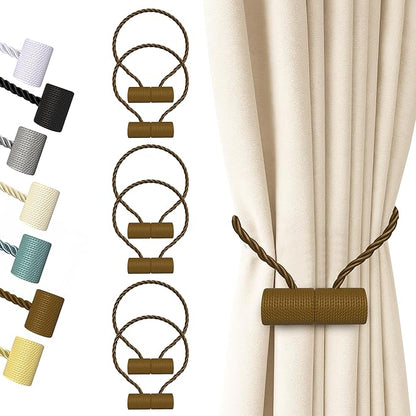 Hion Magnetic Curtain Tiebacks Dark Brown 6 Pack, Curtain Tiebacks Buckles Holdbacks Holders Hooks Clip for Home Bedroom Office Decorative Thick or Thin Curtain
