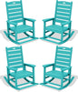 SERWALL Outdoor Rocking Chair Set of 4, Oversized HDPE Patio Rocking Chair with Footrest for Adults, All Weather Porch Rocker for Deck Patio Balcony, Aruba
