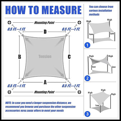 Royal Shade 16' x 20' White Rectangle Sun Shade Sail Canopy Outdoor Patio Fabric Screen Awning RTAPR1620 - UPF50+ 95% UV Blockage, Heavy Duty, Water & Air Permeable (We Make Custom Size)
