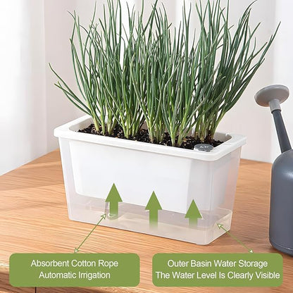 Window Box Planter, 3 Pack 10 Inch Plastic Self Watering Pots for Indoor Plants, Rectangular Flower Pots with Reservoir for Outdoor Indoor Plants Garden Home Decor - White