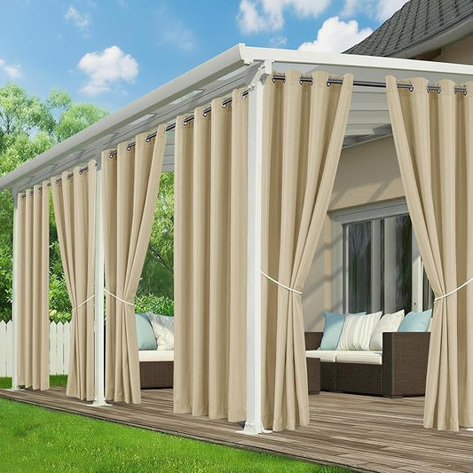 Outdoor Curtains for Patio Waterproof - 6 Panels Privacy Weatherproof Outside Curtains with Grommets for Pergola, Gazebo, Porch, Cabana, Balcony, 54 x 95 Inch, Cream