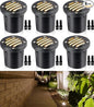 SUNVIE 12W Low Voltage Landscape Lighting Anti-Glare LED Well Lights(Grated Top) 12V-24V Waterproof Outdoor In-Ground Lights 3000K Landscape Lighting for Garden Yard Pathway 6 Pack with Connectors