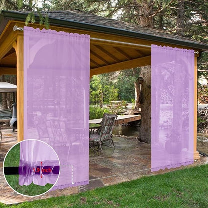 SpaceDresser Waterproof Outdoor Sheer Curtains for Patio - 2 Panels Rod Pocket Indoor Voile Sheer Curtain for Living Room,52W x 108L inch, Lavender