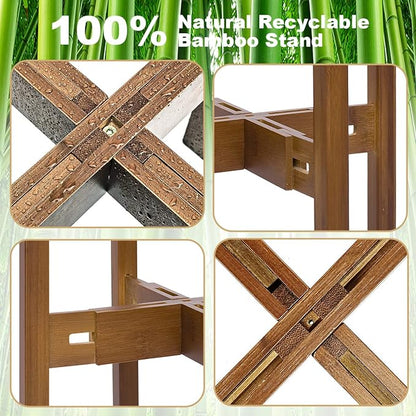 Adjustable Plant Stand Indoor,Bamboo Mid Century Modern Plants Stands, Stable Plant Holder,Fit 8 9 10 11 12 inch Pots (Pot & Plant Not Included)