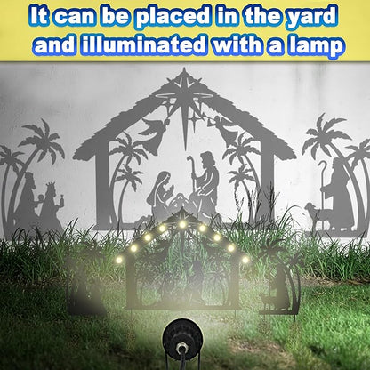 3Pack Lighted Metal Nativity Scene Garden Stake,Solar Christmas Decorations Outdoor,Silhouette Nativity Set Outside for Yard Decor