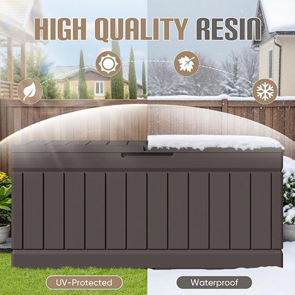 JUMMICO 78 Gallon Outdoor Deck Box Large Resin Storage Box for Patio Furniture Cushions and Garden Tools (Brown)