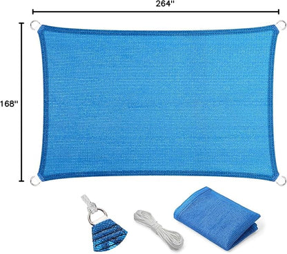 Eden's Decor Straight Flat-Edged Sun Shade Sail Rectangular 14' x 22' Blue UV-Blocking Outdoor Canopy Fabric Cloth Awning for Pergola Patio Garden Backyard Custom Size