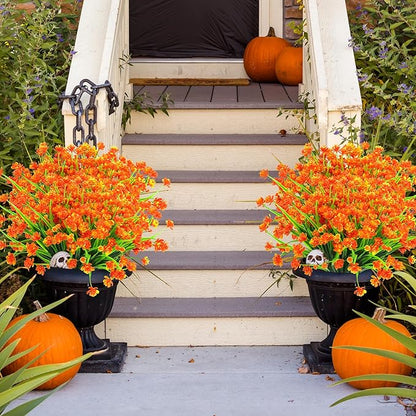 AGIRL 24 Bundles Artificial Fall Flowers Outdoor Indoor Decoration,Fake Plastic Flowers,Faux Mums Plant for Thanksgiving Fall Decor,for Hanging Outside Garden Front Door Porch Patio Window Box