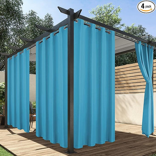 HolidayIdeas Outdoor Curtains for Patio Waterproof, 4 Panels - 54 x 108 Inch - Privacy Protection & Light Filtering Curtains Teal Grommet Outside Curtains for Porch, Gazebo, Pergola, Backyard