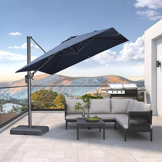 PURPLE LEAF Patio Umbrella 8' X 8' Rectangle Cantilever Umbrella Large Aluminum Outdoor Umbrellas with 360-degree Rotation & UPF40+ Premium Fabric for Deck Pool Garden Yard, Ocean Slate