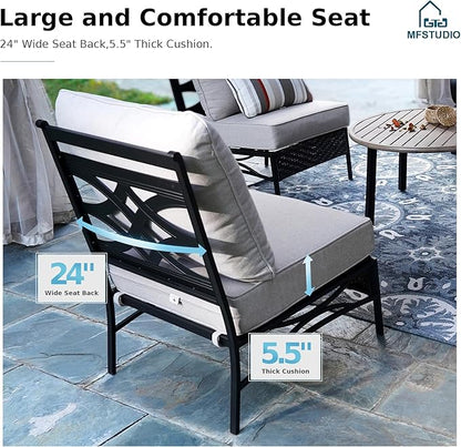MFSTUDIO Patio Furniture Set, 6 Seats Half-Moon Curved Outdoor Sectional Sofa Conversation Set with 2 Wood-Like Round Table, Woven Rattan Patio Couch for Backyard, Garden, Deck