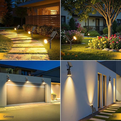 Solar Lights Outdoor Spot Light: 4 Pack 120°&180° Adjustable Bigger LED Solar Spot Lights Outdoor Waterproof - Landscape Lighting Spotlights for Garden, Yard, Pathway, Tree, Flag, Wall (Warm White)