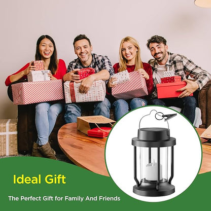 Solar Lantern Outdoor & Indoor Use – Hanging Solar Lights with Realistic Flickering Flameless Candle, Weatherproof for Gardens, Patios, Trees, and Lawns (Black + Gray, 1 Pack)